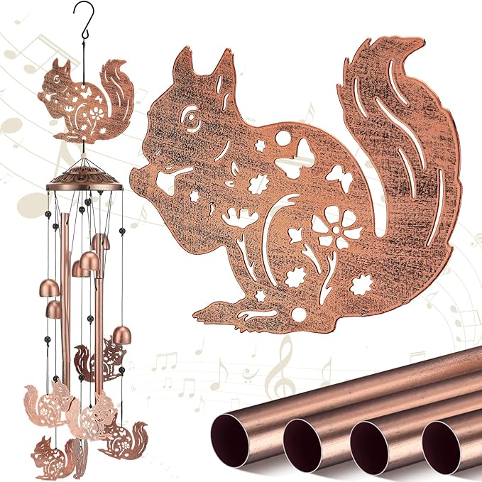 Squirrel Wind Chimes Outdoor Decoration for Women Men Mom Wife Grandma Birthday Gifts Memorial Metal Squirrel Wind Chimes for Outside Indoors, Lawn, Patio, Home, Porch, Yard Decor, Garden Decor