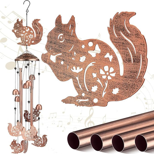 Squirrel Wind Chimes Outdoor Decoration for Women Men Mom Wife Grandma Birthday Gifts Memorial Metal Squirrel Wind Chimes for Outside Indoors, Lawn, Patio, Home, Porch, Yard Decor, Garden Decor