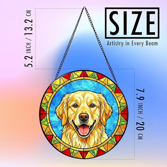 Stained Glass Dog Memorial Suncatcher,Golden Retriever Window Hanging,Sympathy Gifts for Pet Loss,7.9 inch/20 cm Home and Garden Decor for Dog Lovers