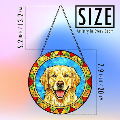 Stained Glass Dog Memorial Suncatcher,Golden Retriever Window Hanging,Sympathy Gifts for Pet Loss,7.9 inch/20 cm Home and Garden Decor for Dog Lovers
