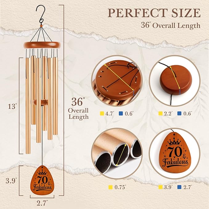 Leebbsin Birthday Gifts for Women, 70th Birthday Gifts Wind Chimes, Happy 70 Years Old Gift for Women Friendship, Best Friends, Coworker, Sister, Mom, Wife, Best Gift Ideas-Large 36''