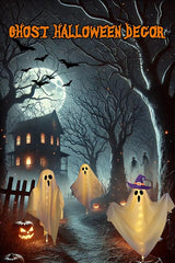 3-Pack Ghost Solar Powered Halloween Decorations Outdoor, Auto On/Off, Solar Halloween Lights for Garden Pathway Porch Yard Walkway Lawn Party Decor, 8 Modes & Waterproof Outdoor Halloween Decorations