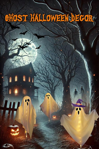 3-Pack Ghost Solar Powered Halloween Decorations Outdoor, Auto On/Off, Solar Halloween Lights for Garden Pathway Porch Yard Walkway Lawn Party Decor, 8 Modes & Waterproof Outdoor Halloween Decorations