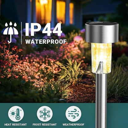 GIGALUMI Solar Lights Outdoor Waterproof, 12 Pack, Stainless Steel LED Solar Garden Lights for Patio, Lawn, Yard and Landscape, Garden Decor Patio Decor,Warm White