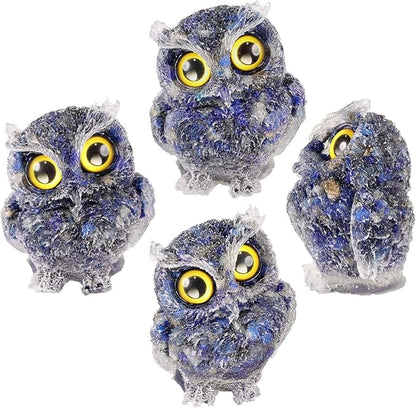 Nupuyai 3 inches Orgone Resin Crystal Chips Tumbled Stone Owl Statue, Mini Hand Carved Stone Crystal Animal Figurines for Tabletop Indoor Outdoor, Lapis Lazuli