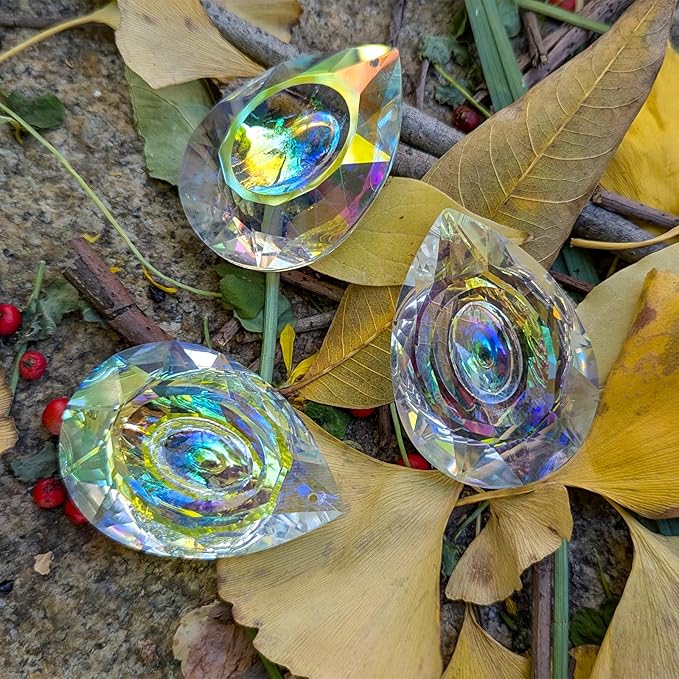Crystal Prism Suncatchers DIY,AB Sparkling Teardrop Sun Catcher with Crystals Hanging Crystal for Windows, Chandeliers, Car & Garden Déco