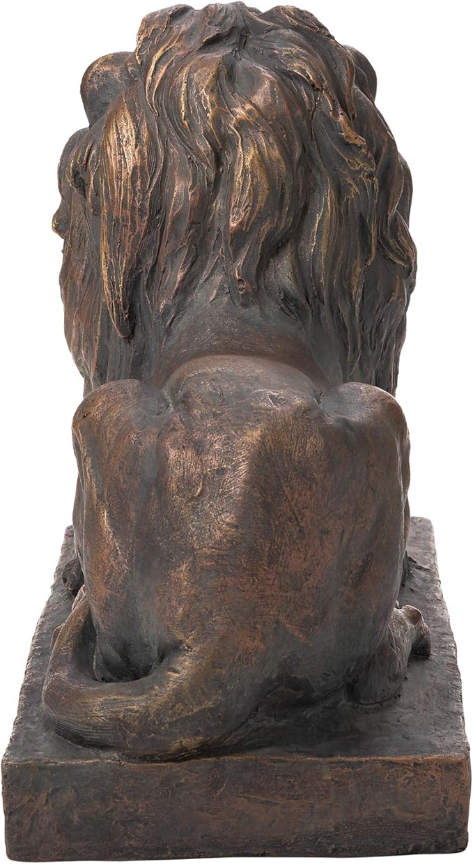 Glitzhome GH20388 Guardian Lion Garden Statue Outdoor Sculpture Decorative, Bronze, 21.75" L x 15.25" H