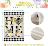 ORTIGIA Home Sweet Home Bee Garden Flag Double Sided 12.5x18 Inch, Spring Summer Yellow Flower Buffalo Plaid Check Small Yard Flag Burlap Farmhouse Rustic Outside Outdoor Lawn Patio Decor