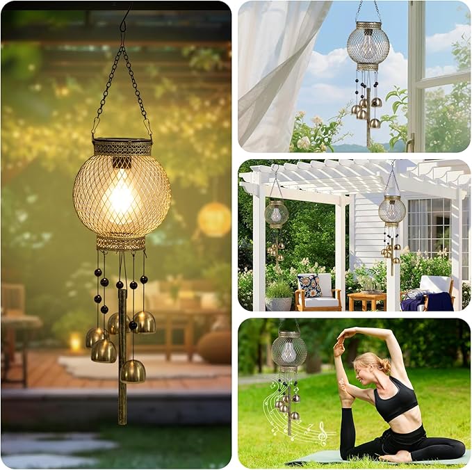 Solar Chimes Outdoor Waterproof,Hanging Solar Lantern Windchimes Outdoors or as a Commemorative Wind Chime. It is Applicable for Decoration on Balconies, porches, and courtyards