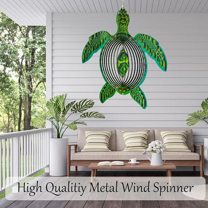 ISEO XL Turtle Wind Spinner for Yard and Garden, Hanging Outdoor Decor, Yard Art, Porch and Patio Decorations, Metal Wind Spinners Outdoor, Weather Resistant, 15”