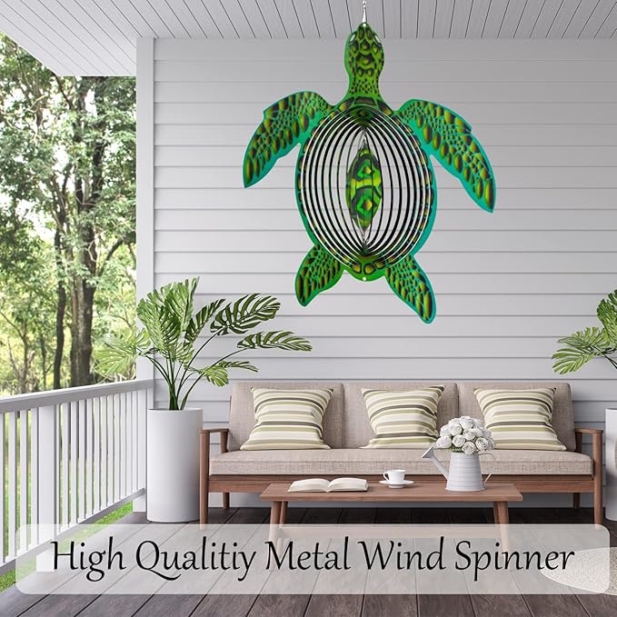 ISEO® Turtle Wind Spinner for Yard and Garden, Hanging Outdoor Decor, Yard Art, Porch and Patio Decorations, Metal Wind Spinners Outdoor, Weather Resistant, 12”