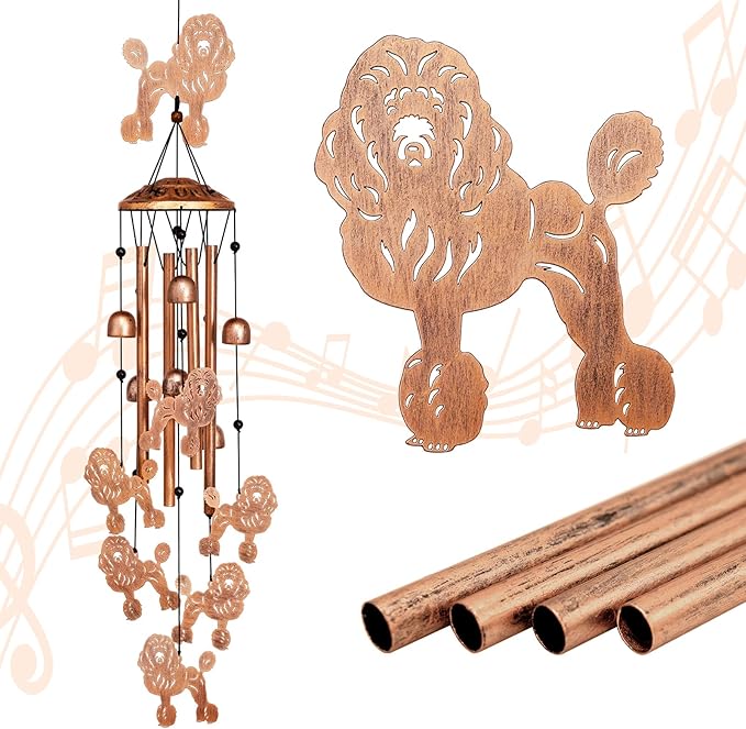 GDNSFIT Poodle Wind Chimes for Outside, Metal Windchimes Outdoors, Poodle Gifts for Women/Men, Memorial/Birthday Gifts, Garden Decor for Outside, Patio or Yard, Durable Chimes for Outdoors