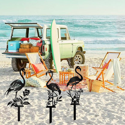 Metal Garden Stake Decor, Acrylic 2D Garden Decoration, Garden Accessories for Outdoor Indoor Yard Lawn Pot Plants (3PCS-Black)