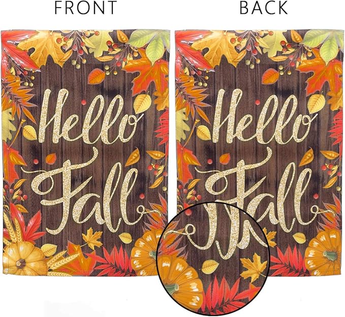hogardeck Fall Garden Flag Yard Flag Vertical Double Sided Garden Decoration Hello Fall for Indoor & Outdoor Décor Autumn Thanksgiving Day 12.5 x 18 Inch