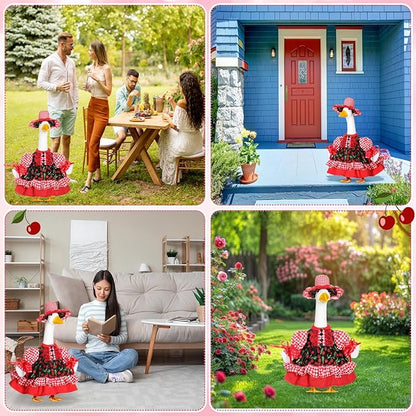 FuWeave Spring Goose Outfit Sunflower Lawn Porch Cement Goose Sunmer Clothes Skirts Hat Wig Forgarden Outdoor Patio Yard Statue Art Decor(Sunflower,17 Inch)