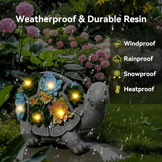 Solar Turtle Garden Statues with LED Lights, Outdoor Decor for Patio Yard Balcony - Unique Housewarming Birthday Gifts for Women Mom Grandma