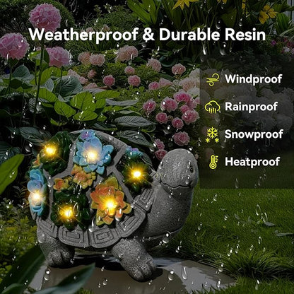 Solar Turtle Garden Statues with LED Lights, Outdoor Decor for Patio Yard Balcony - Unique Housewarming Birthday Gifts for Women Mom Grandma