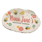 Personalization Universe Grandma's Bee Happy Garden Decor, Personalized Round Stone with Floral Design, Perfect for Outdoor Gardens, Walkways, and Mother's Day - 7.5" x 12" Size