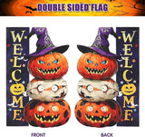 Halloween Pumpkin Monster Garden Flags 12x18 Inch Double Sided, Welcome Funny Small Yard Flags for Outside, Farmhouse Front Porch Outdoor Fall Decor Holiday All Seasons Decoration