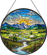 Green Irish Hills Stained Glass Window Hanging, Suncatcher for Window Hanging, Sun Catchers Indoor Windows Wall Art for Nature Lovers, Suncatcher for Home Garden Office 7.87 inches
