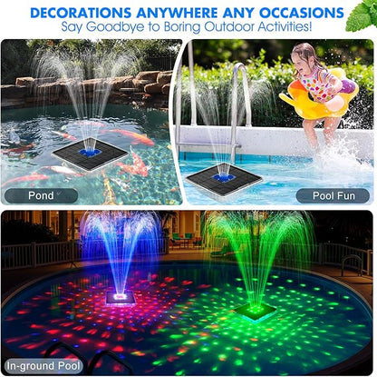 Upgraded Solar Pool Fountain with Lights,9.5'' Large Solar Floating Pool Fountain with Anchor, Above Ground Pool Water Fountains Pump,Swimming Pool Fountains for Inground Pool Blue-1PC