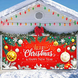 IVN Christmas Garage Door Cover Decoration 13x6ft Gold and White Baubles Red Snowflake Design Merry Christmas Winter Garage Door Banner Home Door Front Yard Decor for Xmas Eve Holiday Outdoor