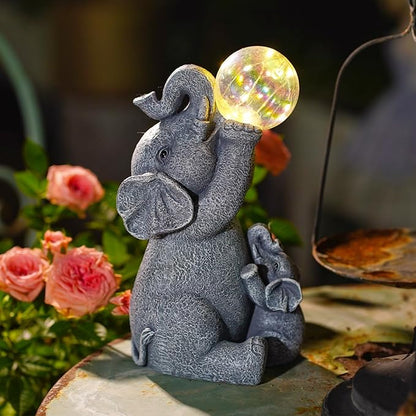 Solar Elephants Outdoor Garden Statues: Outside Decor with Lights Clearance for Yard Art Lawn Ornaments Porch Patio Balcony Home House - Birthday Gifts for Grandma Mom Women