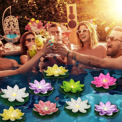 LACGO 12 PCS Floating Lotus Tea Lights - 5 Inch Floating Flowers Water Lily LED Candles for Pool, Bath, Wedding, Party Decor - Water Activated Lotus Flower Pool Lights(Mix-Color)