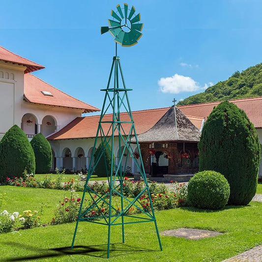 Tangkula 8.3FT Windmill Yard Garden Metal Ornamental Wind Mill Weather Vane Weather Resistant (Green)