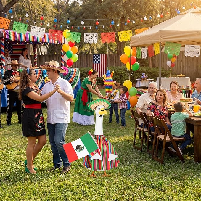 Abbylike 4 Pcs/set Mexican Porch Goose Outfits Cinco De Mayo Yard Goose Costume Clothes with Fiesta Sombrero Beard Flag Fit 23'' Cement for Mexican Fiesta Garden Patio Yard Statue Pathway Decoration