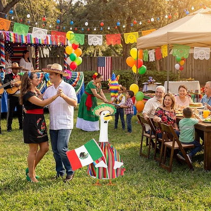 Abbylike 4 Pcs/set Mexican Porch Goose Outfits Cinco De Mayo Yard Goose Costume Clothes with Fiesta Sombrero Beard Flag Fit 23'' Cement for Mexican Fiesta Garden Patio Yard Statue Pathway Decoration