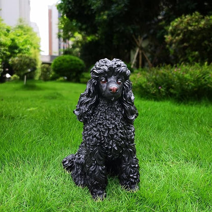 Poodle Garden Statue with Solar Lantern, Realistic Dog Sculpture, Birthday Gift for Women Mom Grandma, Housewarming Gift for New Home, Outdoor Resin Puppy Decor,Black