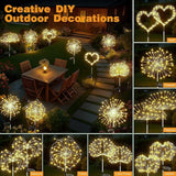 btfarm 4 Pack 120 LED Solar Garden Lights Outdoor, 8 Modes Firework Lights Solar Powered, Waterproof Twinkle Fairy Light Outside for Yard Patio Pathway Pool Christmas Party Decorative, Warm White