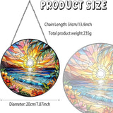 Beach Sunset Sun Catcher Stained Glass Window Hanging Beach Lovers Gifts for Women Wall Decor Landscape Decoration for Home Garden Housewarming Gifts