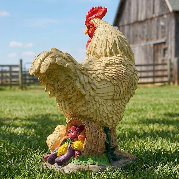 11.5" Chicken Bird Statue - Rustic Home Accents, Realistic Animal Sculptures, Resin Figurines, Yard Art, Funny Farm Sculpture, Garden Decor