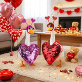 Abbylike 2 Sets Valentine's Day Porch Goose Outfits Love Heart Yard Goose Clothes Costume Fits Large 23'' Cement for Garden Yard Statue Pathway Decorations