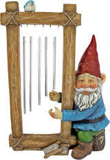Design Toscano HF5152401 Garden Gnome Statue - Ringing His Chimes Garden Gnome - Lawn Gnome,full color