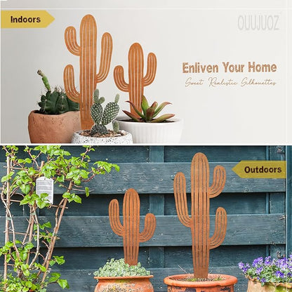 2pcs Metal Cactus Outdoor Decor,Metal Plants Prickly Pear Cactus,Desert Steel Yard Art, Garden Decor、Lawn Decoration