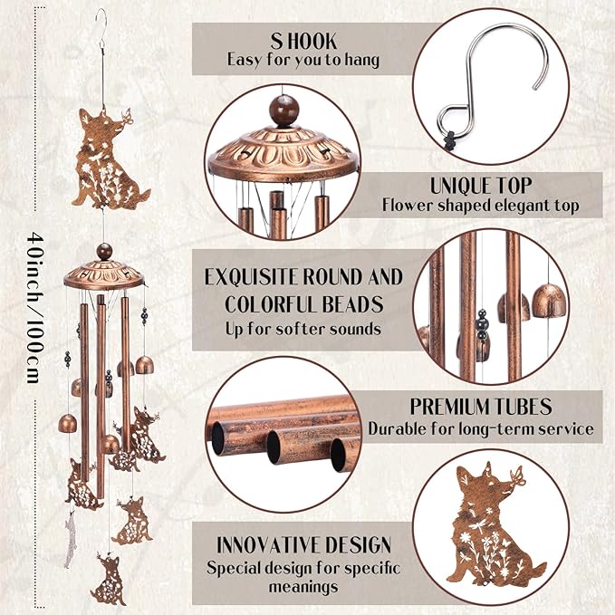 Corgi Gifts Wind Chimes - Dog Decor Outdoor Windchimes Garden Lawn Patio Yard Indoor Home Decorations Butterfly Flower Memorial Sympathy Christmas Birthday Gift for Women Men Mother Wife