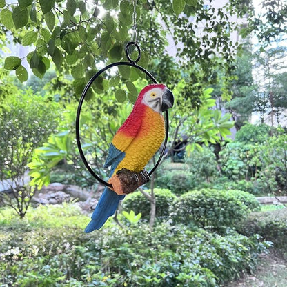 Lifelike Parrot Garden Statues Hanging Decor Ornaments Figurines Sculpture for Patio Lawn Yard, Blue Tail