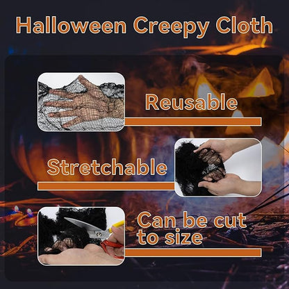 MAQIHAN 5Pcs Halloween Creepy Cloth - 30×72inch Halloween Decorations Outdoor Indoor Clearance,Creepy Spooky Cloth Decor Black Gauze Props for Escape Room,Bar,Haunted House,Garden(3Black + 2White)