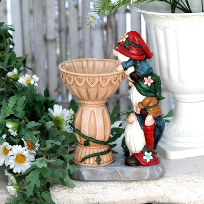 Garden Gnomes Outdoor Gnomes Garden Decorations for Yard Colorful Lights Resin Solar Outdoor Statues with Bird Bath Feeder Outside Lawn Patio Housewarming Gifts 6.25 * 4.25 * 9.25 Inch