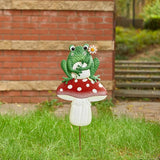 Glitzhome Mushroom and Frog Garden Yard Stake, 30 ”H Metal Stacked Yard Patio Charming Stake Powder-Coated Vibrant Finish Lifelike 2-in-1 Design Ornament Detachable Lawn Wall and Floor Decoration