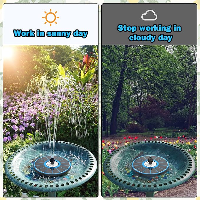 Yzert Solar Water Founatin White Flower Glass - No Battery, 3.5W Solar Fountain Pump for Bird Bath with 4 Fixed Rods&7 Nozzles, Bird Bath Fountains Solar Power for Garden, Outdoor, Pond,Pool