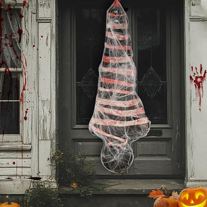 2 Sets Halloween Hanging Cocoon Corpse, 64'' Bloody Inflatable Cocoon Outdoor Decoration Set with Bandage, Scary Dead Body Prop Decor for Outdoor Halloween Party House Yard (Black)