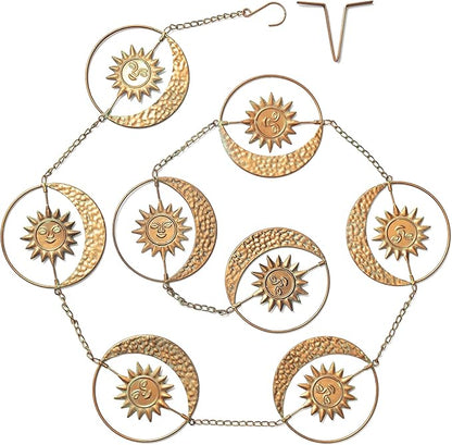 Glitzhome 8.5ft Rain Chain for Gutters 8-Piece Faux Copper Patina Finish Sun and Moon Catcher Replacement for Downpout