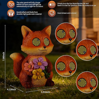 Garden Statues Fox with Solar Moving LED Eyes Outdoor Animal Figurines Decorations for Patio Yard Lawn Ornaments Gifts for Birthday Easter Housewarming (Fox)