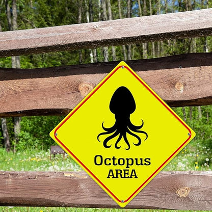 Octopus Crossing Sign Caution OctopusXing Sign Street Sign Wildlife Novelty Road Fence Wall Decor Warning Metal Tin Sign For Indoor Outdoor 12x12in