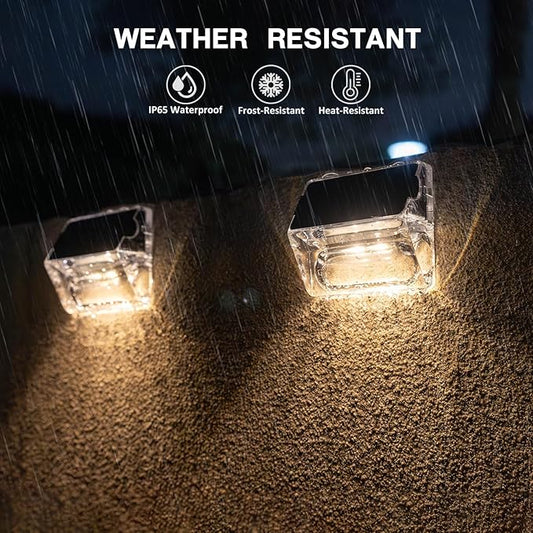 Qualdout Solar Outdoor Lights, 16 Pack Solar Fence Deck Lights Waterproof Solar Powered Outside Lighting for Step Railing Wall Pool Stair Yard Garden Patio Pool Decorations (Warm White)