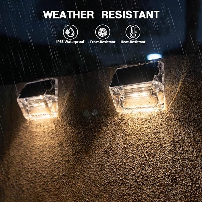 Qualdout Solar Outdoor Lights, 12 Pack Solar Fence Lights, Deck Lights Waterproof Solar Powered Outside Lighting for Step Railing Wall Pool Stair Yard Garden Patio Pool Decorations (Warm White)